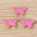 Pendentifs papillons en émail rose et violet avec bordure dorée pour bijoux DIY - Lot de 10 / Violet