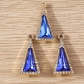 Three geometric triangle crystal pendants with gold rim and blue stone for DIY jewelry - 10 Pieces Pack / Gold Blue