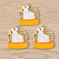 Detail of Chinese style enamel rabbit and mooncake charms with golden finish and orange oil - Mooncake Rabbit / 10 Pieces Pack