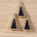 Detail view of gold triangle pendants with black crystals and white rhinestones for DIY - 10 Pieces Pack / Gold Black