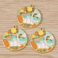 Close-up of enamel rabbit pendants with hollow designs and mooncakes for DIY jewelry - Rabbit Family / 10 Pieces Pack
