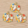 Detail of Chinese rabbit mooncake alloy charms with colorful enamel on wood background - Osmanthus Rabbit / 10 Pieces Pack