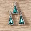 Macro shot of green triangle crystal charms with white rhinestones and silver base - 10 Pieces Pack / Silver Green