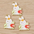 Close-up of enamel rabbit charms with red lanterns for DIY jewelry and necklaces - Rabbit with Lantern / 10 Pieces Pack