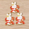 Detailed close-up of cute enamel bunny charms for DIY jewelry with traditional Chinese elements - Playing Zither Rabbit / 10 Pieces Pack