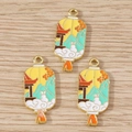 Close-up of Chinese style enamel lantern pendants with jade rabbit and cloud patterns - Yellow Lantern / 10 Pieces Pack