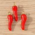 DIY red chili pepper pendants with gold metal rings for necklace and earring making - 10 Pieces Pack / Red
