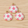 Pink and white soccer ball pendants for DIY jewelry and sports-themed keychains - 10 Pieces Pack / Rose Red