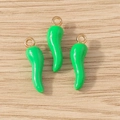 Green chili food charms with gold rings for DIY jewelry making on wood background - 10 Pieces Pack / Green