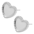 Boucles d'oreilles cœur en acier inoxydable 304 argenté avec émail blanc et bordure perlée - Argent (D203)