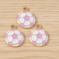 Detailed close-up of soccer ball charms in white and purple enamel with gold alloy base - 10 Pieces Pack / Purple