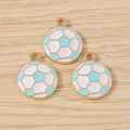 Three light blue and white soccer ball pendants with gold metal edges on wood surface - 10 Pieces Pack / Blue