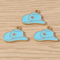 Macro view of light blue cowboy hat alloy pendants with gold star for DIY jewelry - Cowboy Hat with Star Style / 10 Pieces Pack / Blue