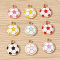 Nine colorful soccer ball alloy charms in 3x3 grid on elegant wooden background - 10 Pieces Pack / Multicolor