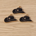 Detail view of black enamel cowboy hat charms with gold star for DIY jewelry crafting - Cowboy Hat with Star Style / 10 Pieces Pack / Black