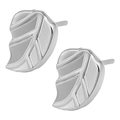 Macro shot of silver leaf-shaped earrings made of 304 stainless steel with polished finish - Leaf Shaped Style (D126-S)