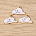 Enamel alloy cowboy hat pendants in ivory white with gold trim for DIY jewelry - Cowboy Hat with Star Style / 10 Pieces Pack / White