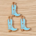 Pendentifs bottes de cow-boy en émail bleu ciel et alliage pour création de bijoux DIY - Lot de 10 / Bleu