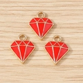 Trois pendentifs en alliage en forme de diamant rouge avec bordure dorée sur bois - Lot de 10 / Rouge