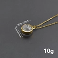 Médaillon en acier inoxydable doré avec couvercle en verre et dimensions détaillées - Style Collier Doré (X38-G+N24-G-60cm)