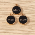 Set of 3 round black enamel Mom pendants with gold plating for DIY jewelry making - Black