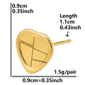 Golden heart-shaped 304 stainless steel stud earrings base with size measurements - Heart Frame Style (D124-G)