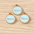Three gold-plated alloy Mom charm pendants with blue enamel for DIY jewelry making - Blue