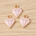 Pendentifs losanges en émail rose et alliage doré pour la création de bijoux DIY - Lot de 10 / Rose