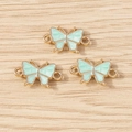 Three green butterfly charms with gold frames and double loops for DIY jewelry making - Double-Loop Butterfly Style / 10 Pieces Pack / Blue