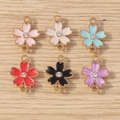 Floral alloy enamel connectors with rhinestones in six colors on a wooden background - 10 Pieces Pack / Multicolor