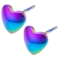 Irregular heart stud earrings in 18K gold plated stainless steel with aurora purple finish - Polished Heart Style (D122-R)