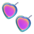 Rainbow gradient 18K gold plated stainless steel heart stud earrings in purple - Heart Frame Style (D124-R)
