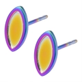 Irregular marquise 18K gold-plated stainless steel stud earrings with purple gradient finish - Marquise Style (D125-R)