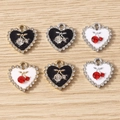 Pendentifs cerise en forme de cœur avec strass en émail noir et blanc pour bijoux - Lot de 10 / Multicolore