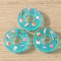 Harz Rettungsring Anhänger mit Meeresmuscheln und Seesternen für DIY Schmuck - 5 Stück / Blau