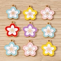 DIY cherry blossom charms in five colors with gold alloy base for jewelry making - 10 Pieces Pack / Multicolor
