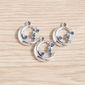 Silberne Mondsichel- und Stern-Anhänger mit blauen Strasssteinen für DIY-Schmuck - 10er Pack / Silberne Basis Blauer Strass