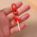 Cute red and white gradient lollipop keychain with metal lobster clasp for women - Red