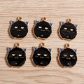 Detail of 6 black enamel monster charms with gold plating for DIY jewelry making - 10 Pieces Pack / Bat