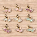 Pendentifs cygnes élégants en alliage doré et strass brillants, lot de 9 couleurs - Lot de 10 / Multicolore