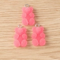 Three pink resin gummy bear charms with sugar texture and silver loops for DIY jewelry - 20 Pieces Set / Red