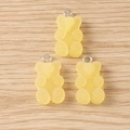 DIY yellow resin gummy bear charms with frosted texture and silver metal rings for jewelry - 20 Pieces Set / Yellow