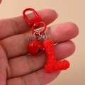Floral letter L keychain with red rose texture bell and metal lobster clasp for bags - Red (L)