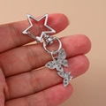 Porte-clés étoile argenté élégant avec breloques papillons scintillantes en strass - Papillon