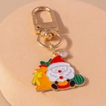 Detail of hand-painted Santa Claus metal keychain with golden lobster clasp and vibrant colors - Santa Claus with Gift Bag (906laoren)