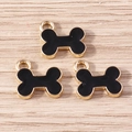 Golden bone-shaped enamel charms for DIY jewelry and pet collar accessories - 10 Pieces Pack / Black