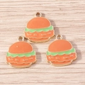 Tre ciondoli a forma di hamburger in lega dorata e smalto colorato per la creazione di gioielli - Stile Arancione (YD1665chengse)