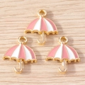 Three creative cartoon umbrella alloy pendants with pink and white enamel for DIY jewelry - Deep Pink
