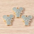 Detail view of mint green mouse alloy charms with gold edges and top hanging holes - 10 Pieces Pack / Grey (YD1724)