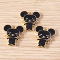 Three cute black enamel mouse charms with gold plating for DIY jewelry making - Black (YD1724)